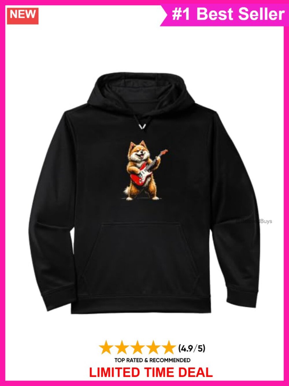 Performance Hoodie Moisture-Wicking Dog Guitar Rock Print